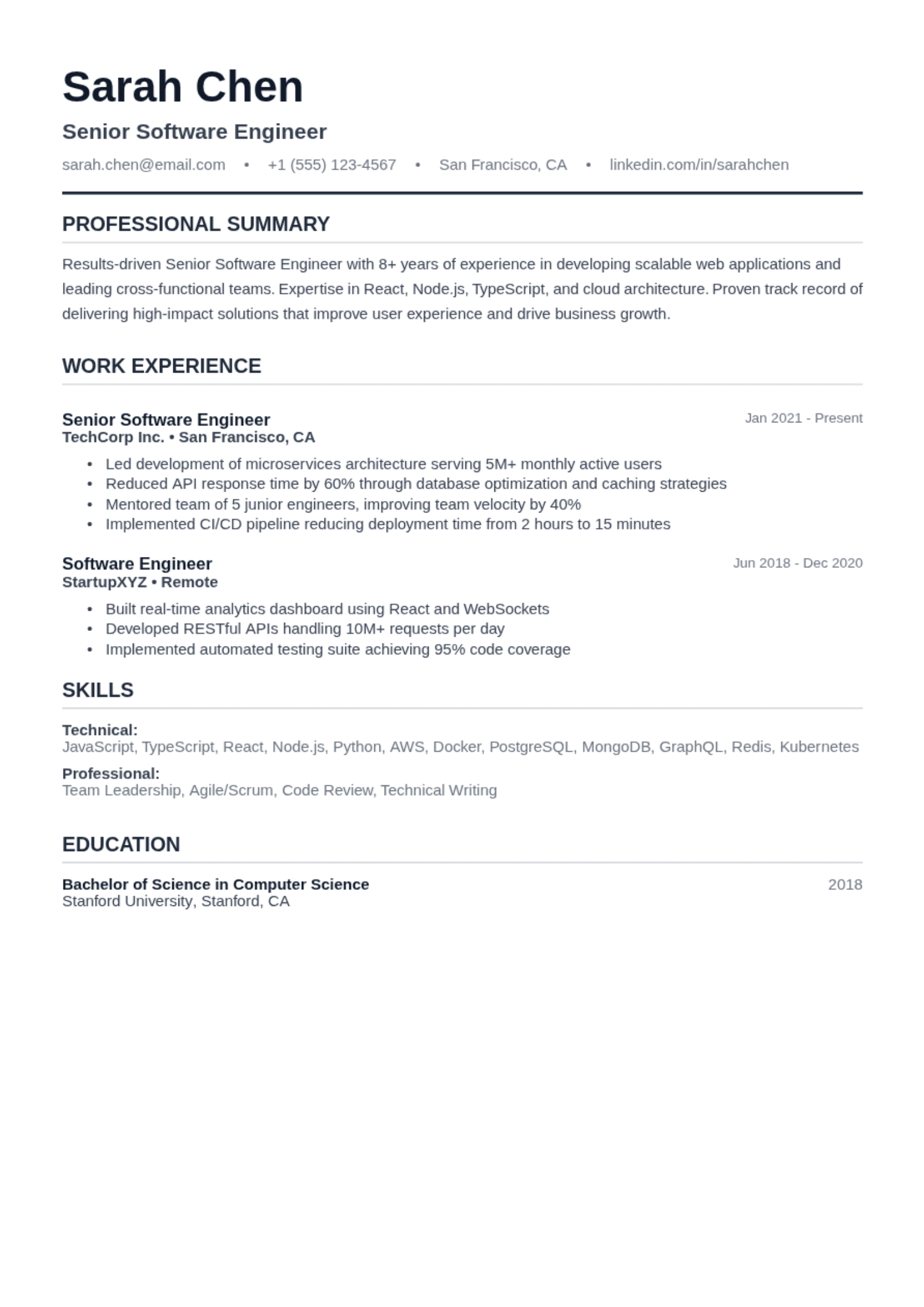 classic CV template preview