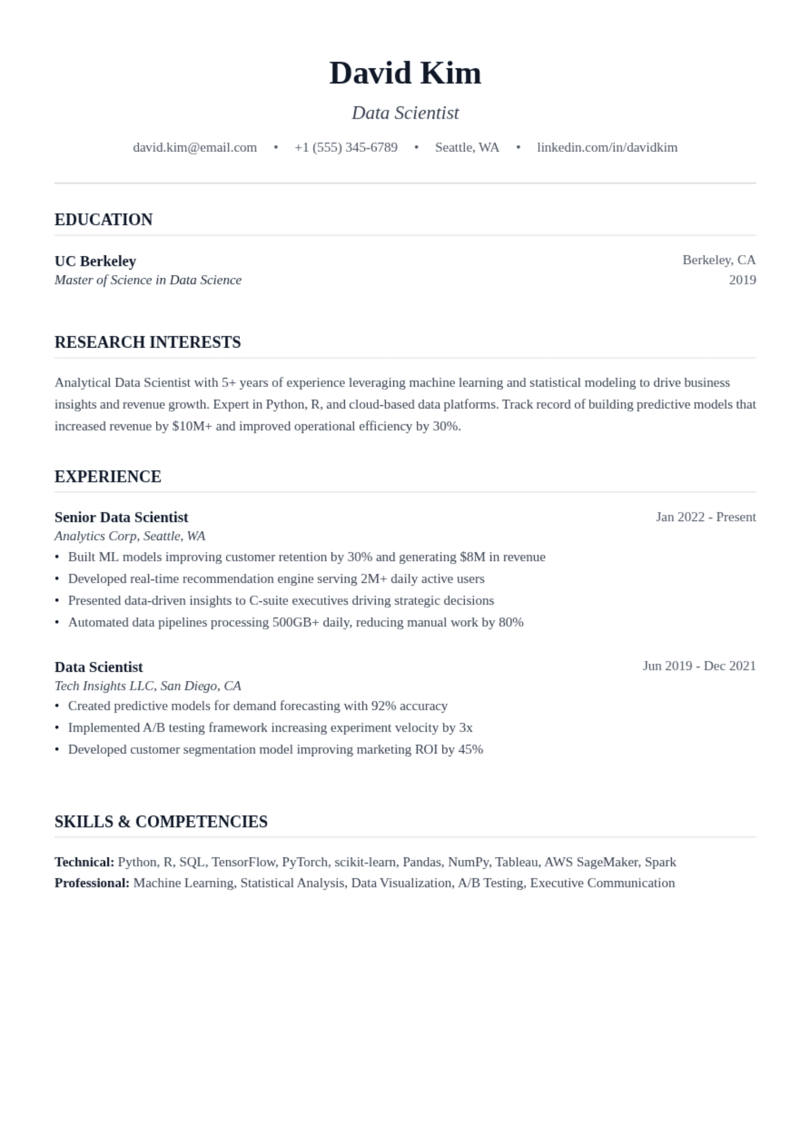 academic CV template preview