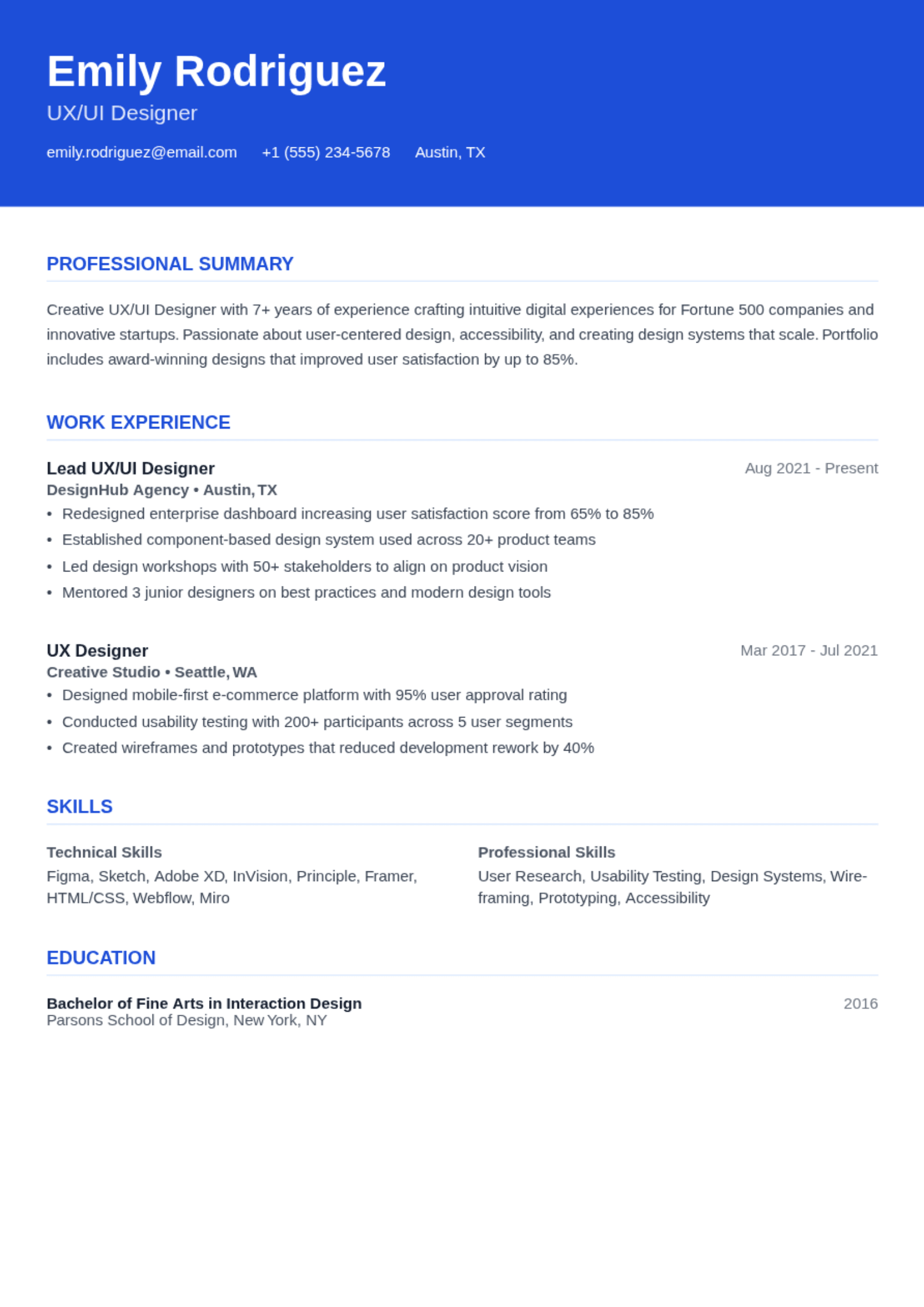 color-header CV template preview