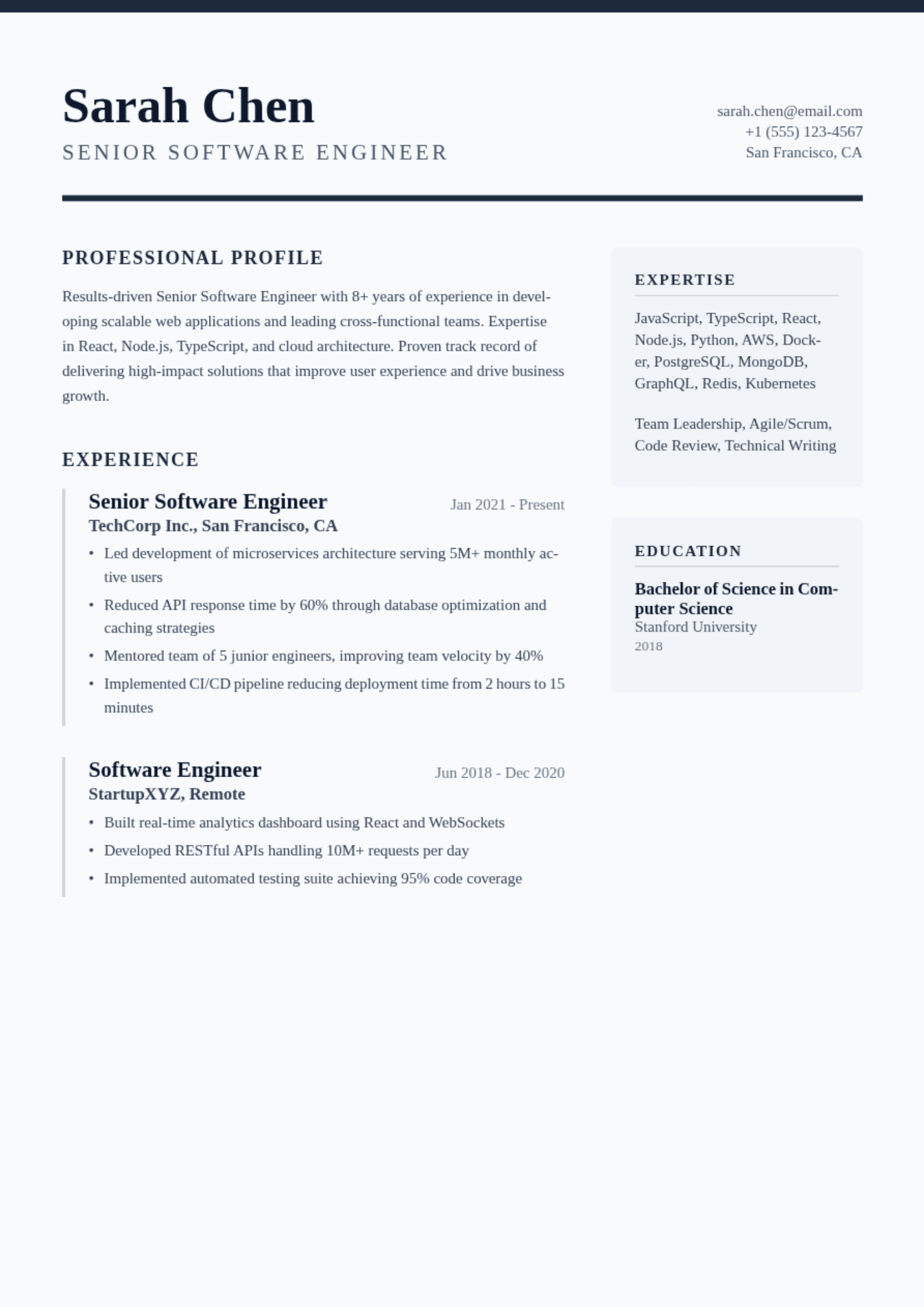 executive CV template preview