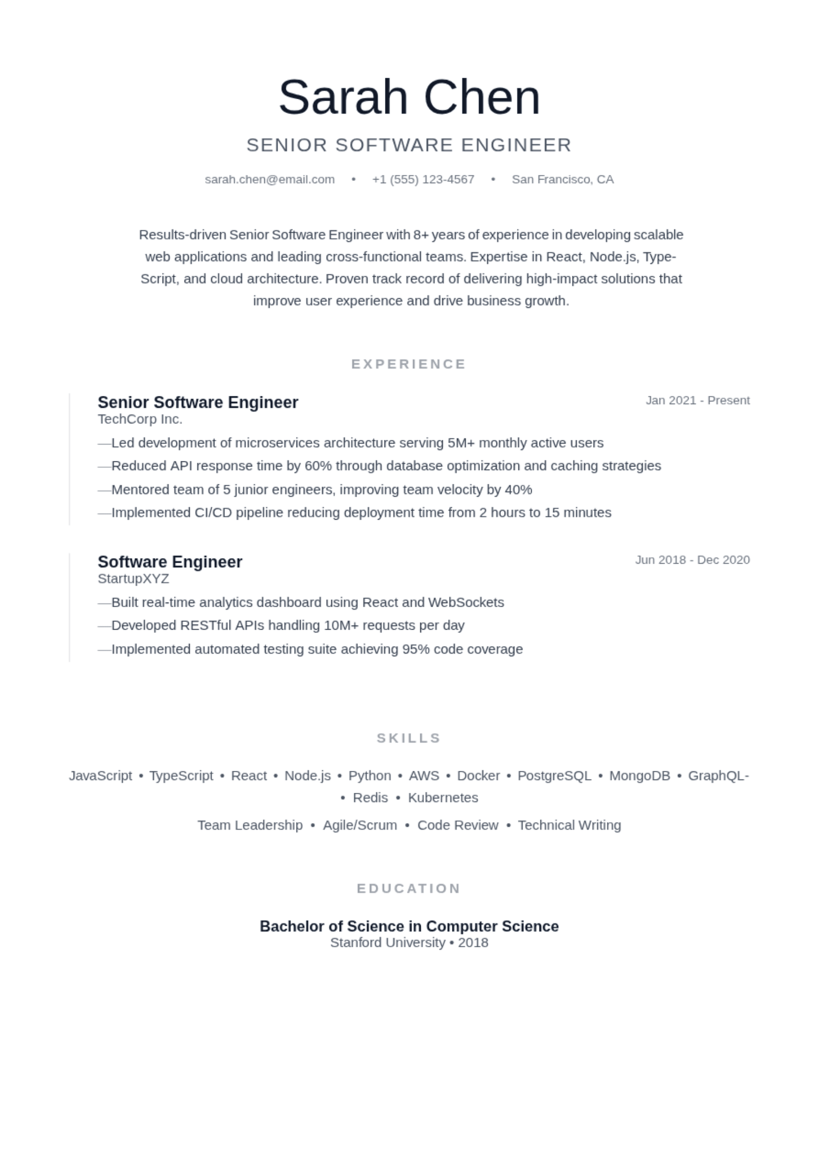 minimalist CV template preview
