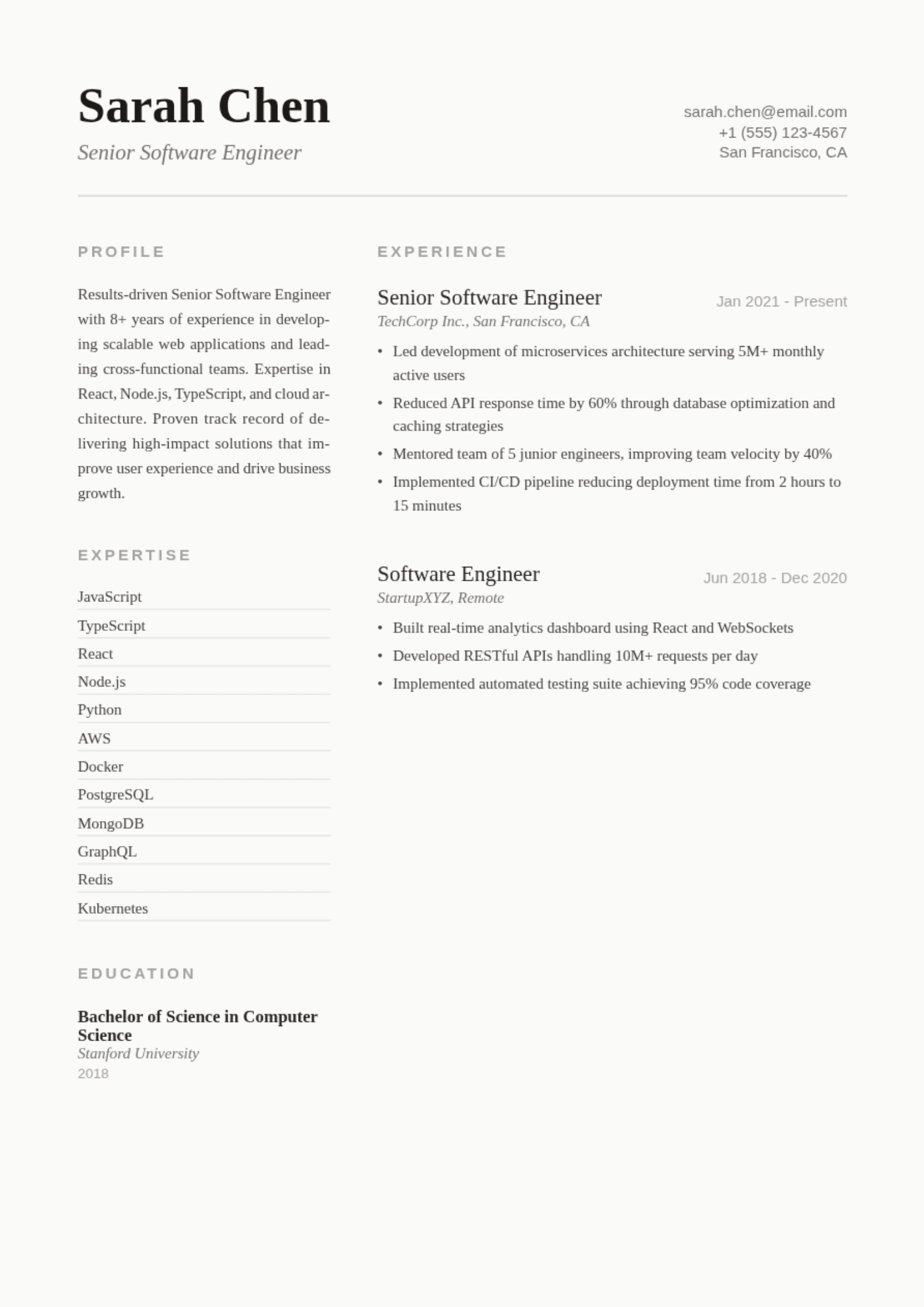 simple-elegance CV template preview