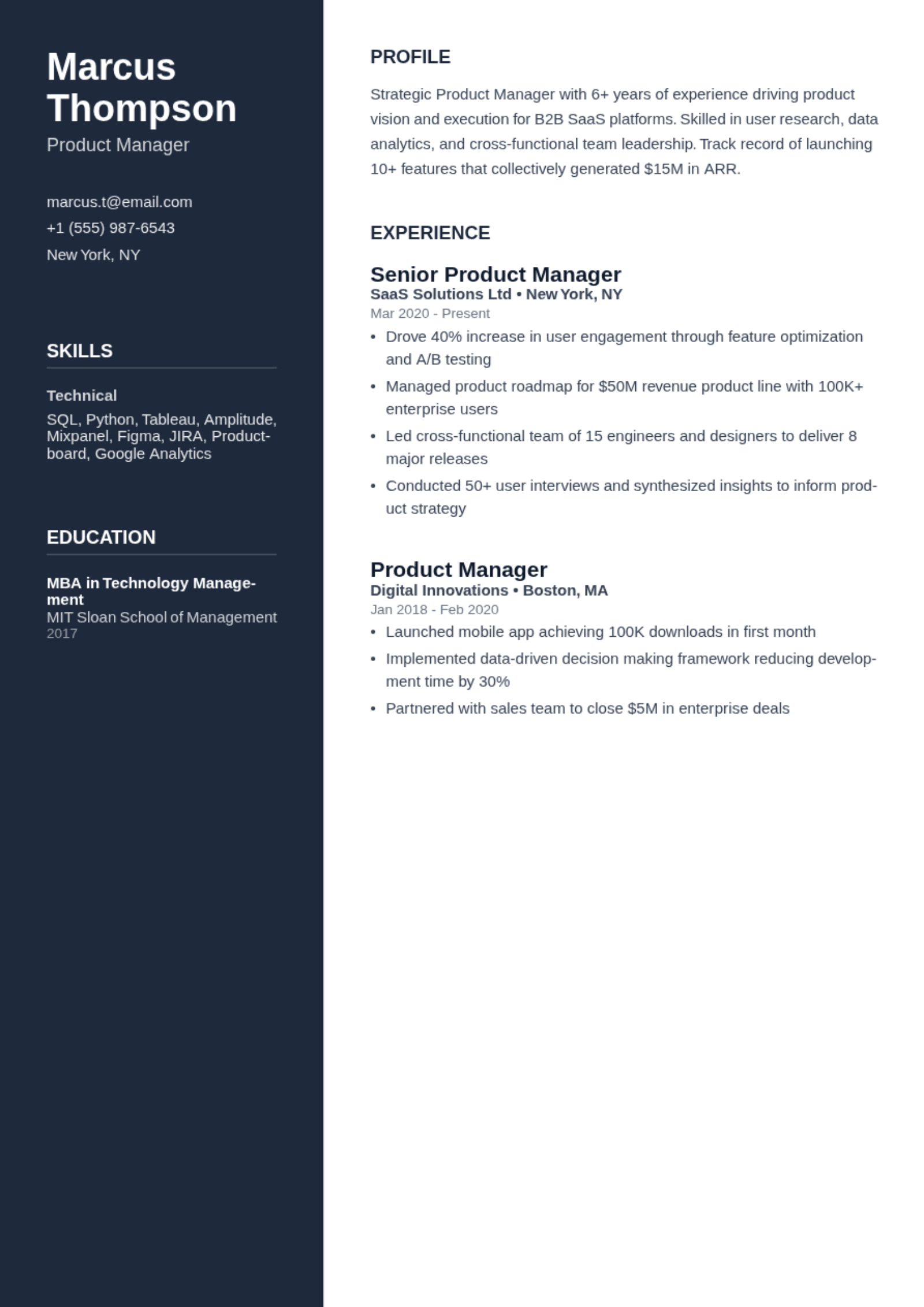 two-column CV template preview